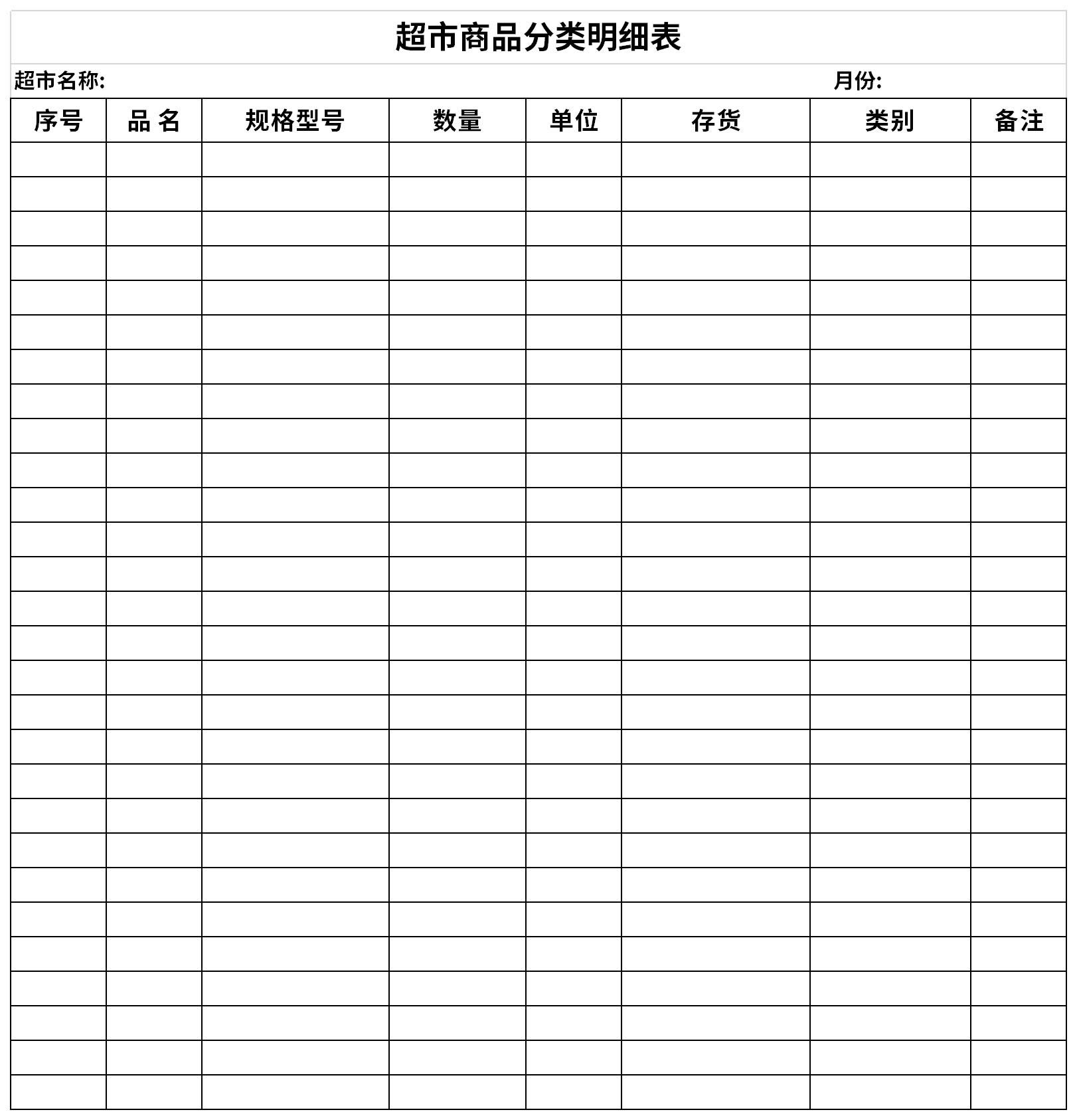 超市商品分类明细表截图