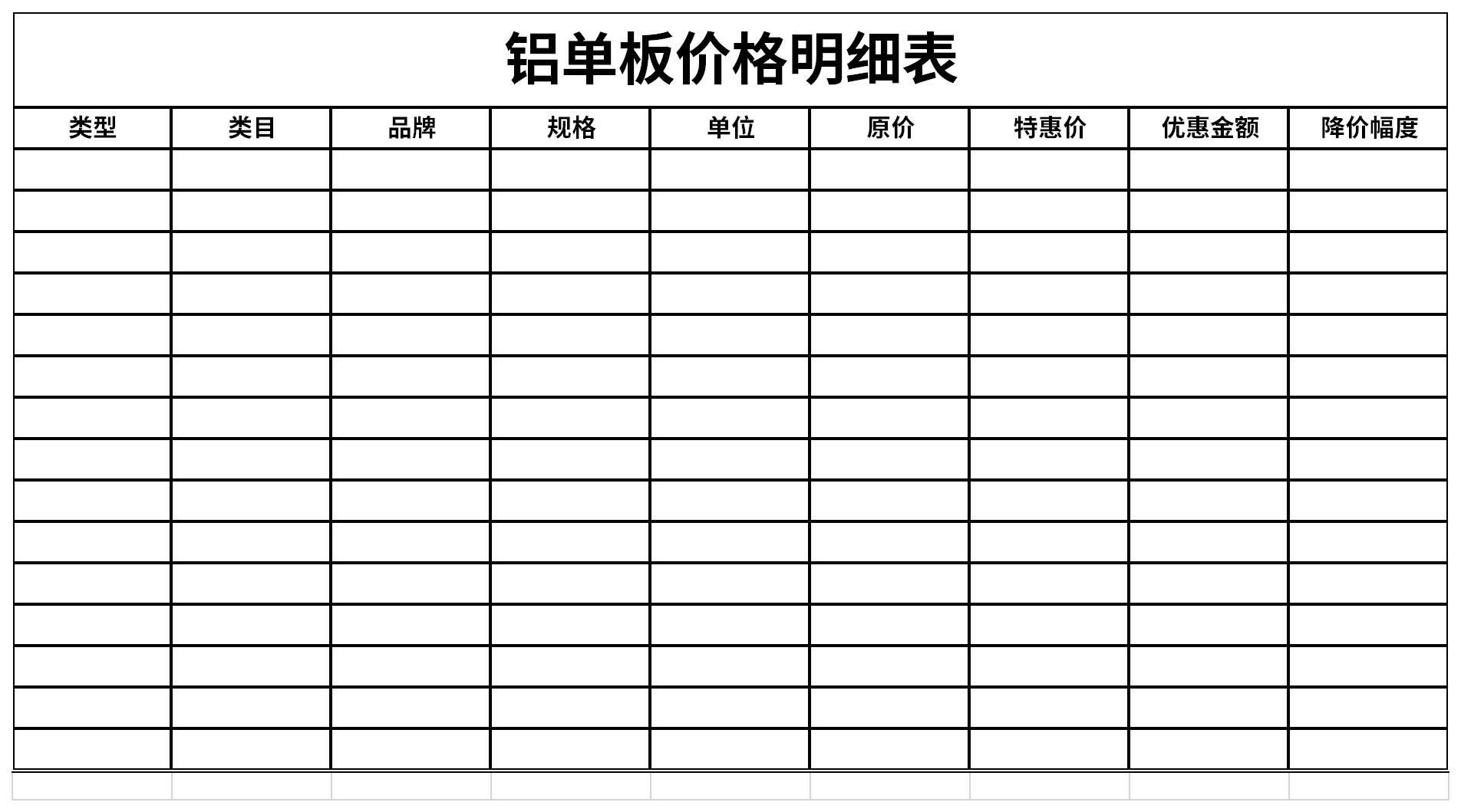 铝单板价格明细表截图