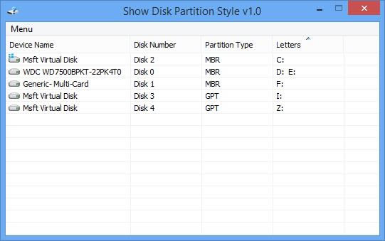 Show Disk Partition Style-磁盘分区样式查看器-Show Disk Partition Style下载 v1.1绿色免费版