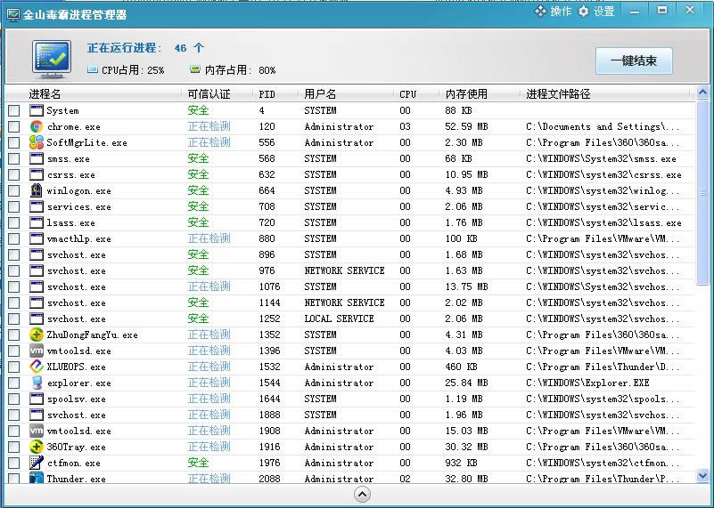 金山毒霸进程管理器-金山毒霸进程管理器下载 v1.0官方版
